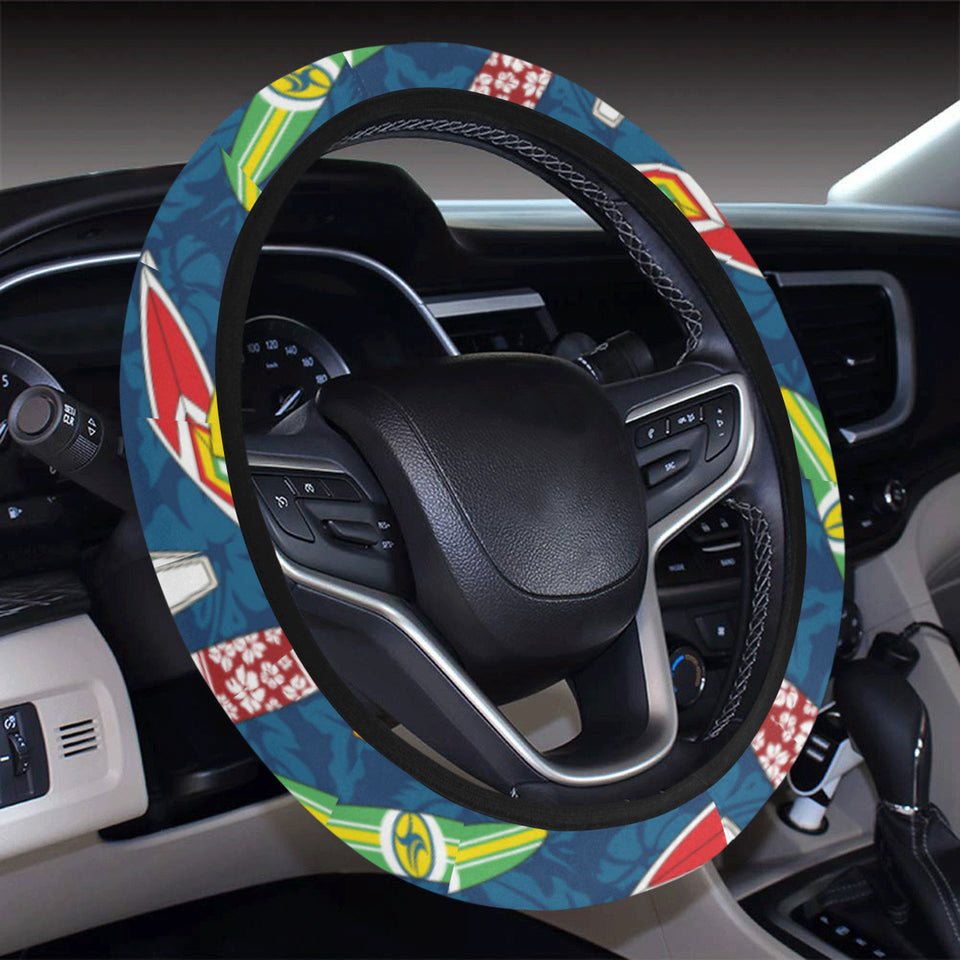 Surfboard Pattern Print Design 01 Car Steering Wheel Cover