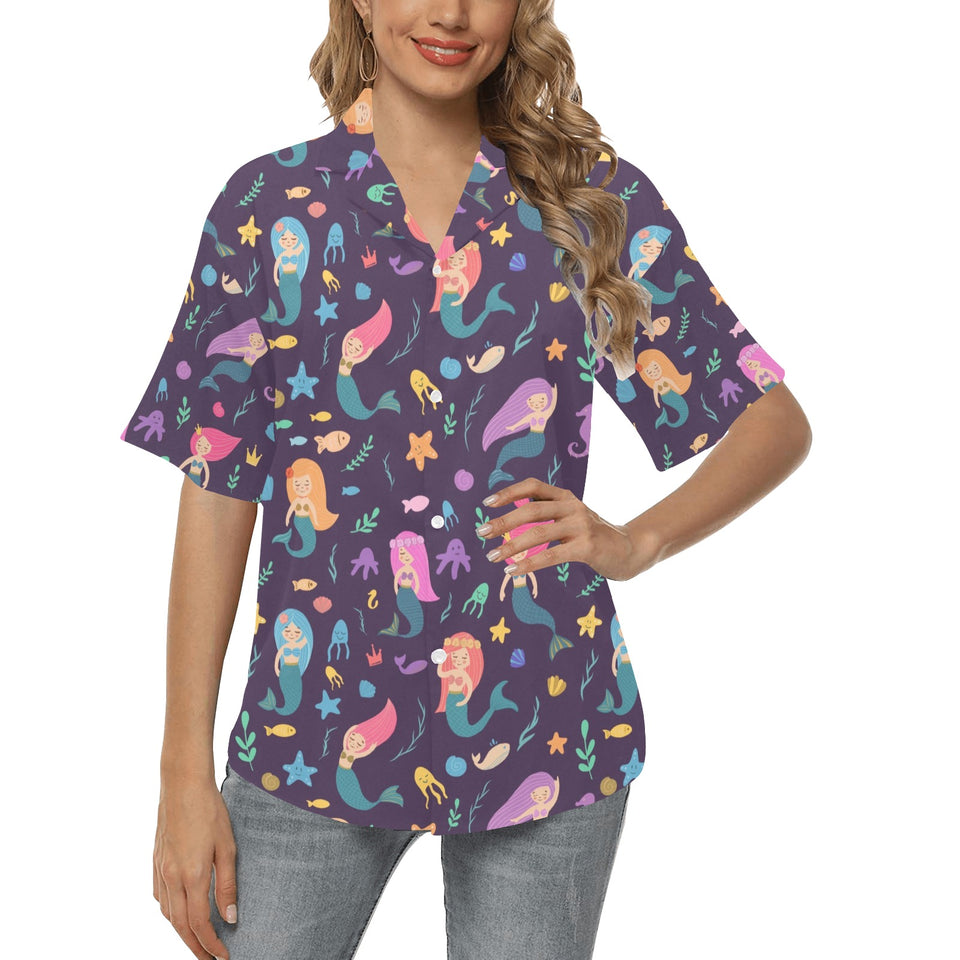 beautiful mermaid Fish jellyfish algae other marin Women's All Over Print Hawaiian Shirt