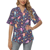 beautiful mermaid Fish jellyfish algae other marin Women's All Over Print Hawaiian Shirt