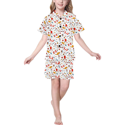 Canada Pattern Print Design 03 Kids' Boys' Girls' V-Neck Short Pajama Set