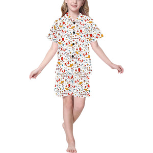 Canada Pattern Print Design 03 Kids' Boys' Girls' V-Neck Short Pajama Set