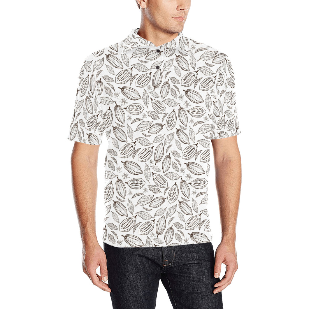 cacao beans leaves pattern Men's All Over Print Polo Shirt