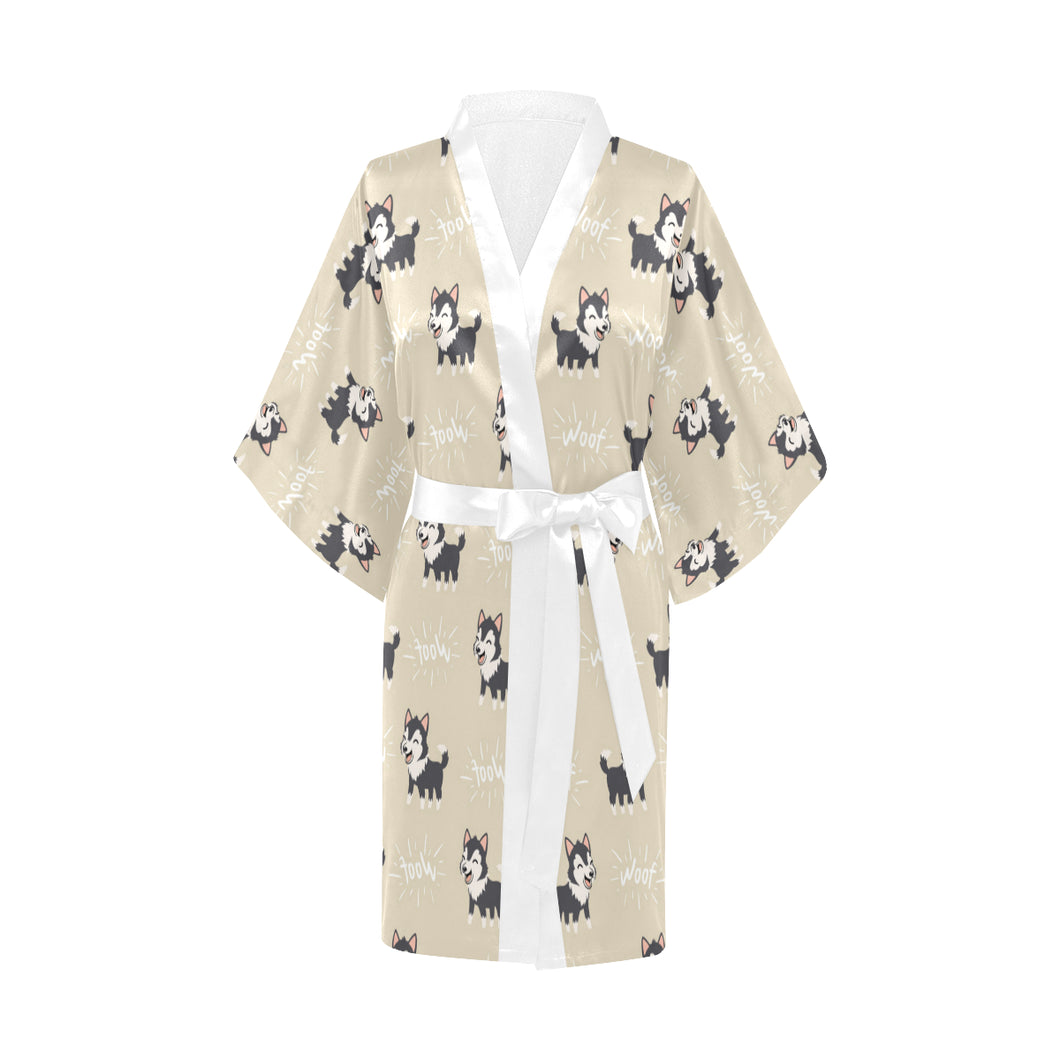 Cute Siberian Husky Women's Short Kimono Robe