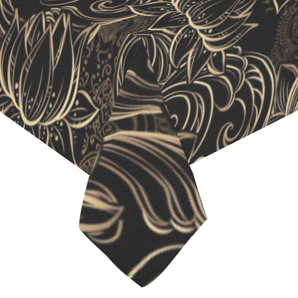 luxurious gold lotus waterlily black background Tablecloth