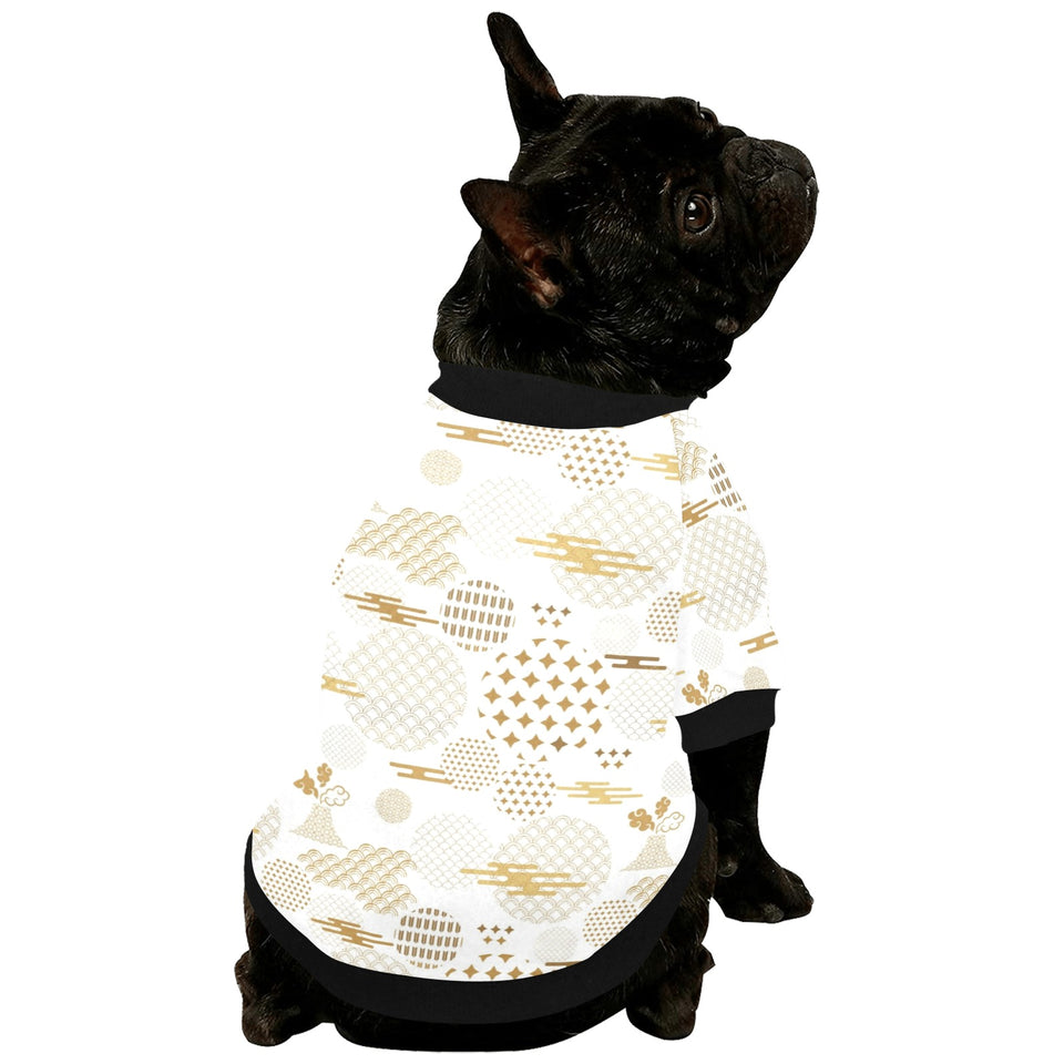 Beautiful gold japanese pattern All Over Print Pet Dog Round Neck Fuzzy Shirt