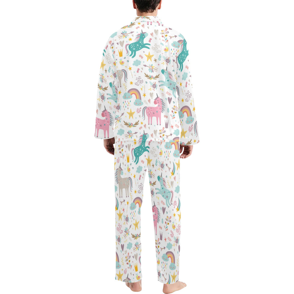 Colorful unicorn pattern Men's Long Pajama Set