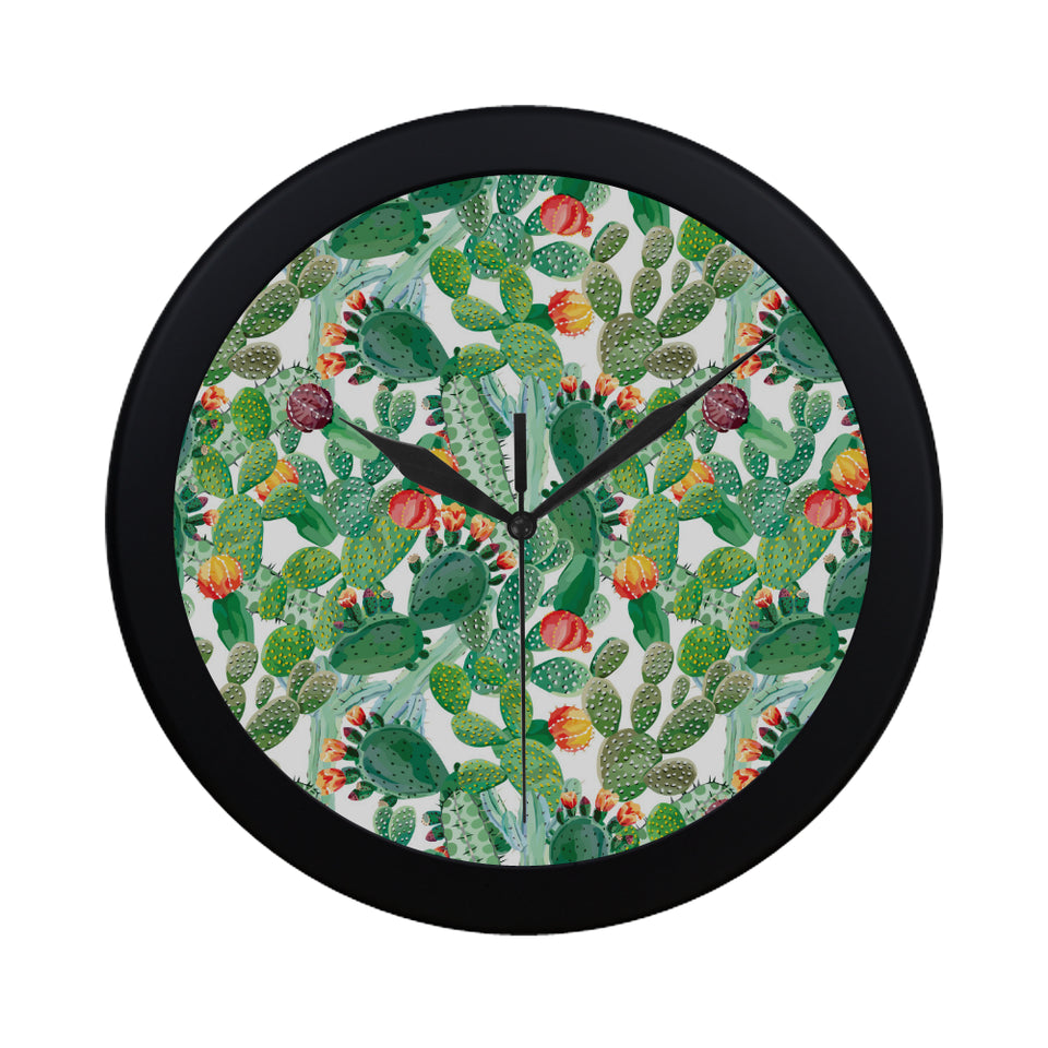 Cactus design pattern copy Elegant Black Wall Clock
