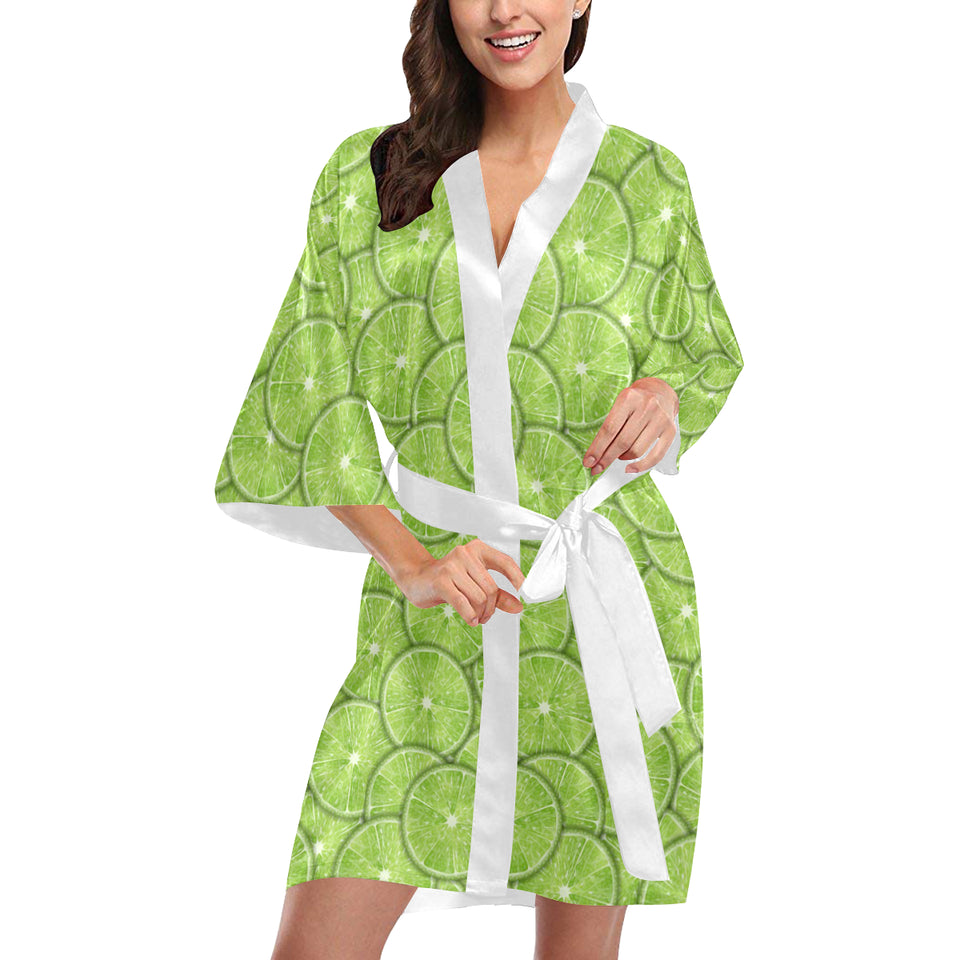Slices of Lime pattern Women's Short Kimono Robe