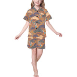 Bonsai bamboo stork japanese pattern brown theme Kids' Boys' Girls' V-Neck Short Pajama Set