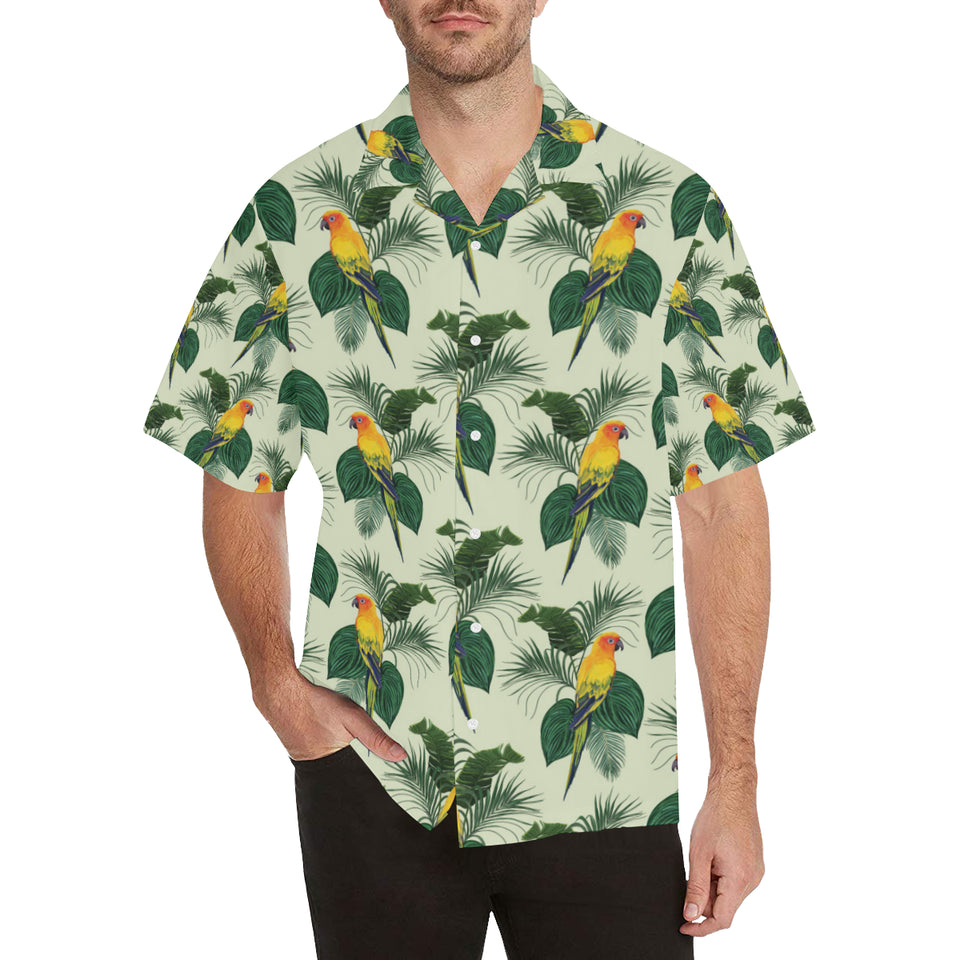 Beautiful parrot palm leaves pattern Men's All Over Print Hawaiian Shirt