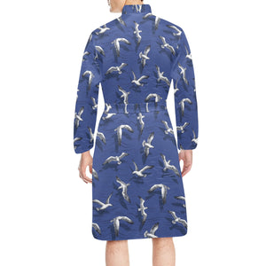 Seagull Pattern Print Design 03 Men's Long Sleeve Belted Night Robe