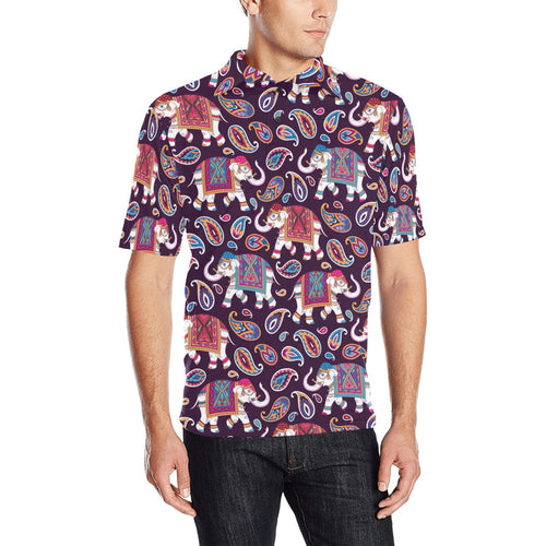 Elephant indian style ornament pattern Men's All Over Print Polo Shirt