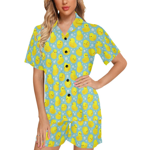 Duck Pattern Print Design 03 Women's V-Neck Short Pajama Set