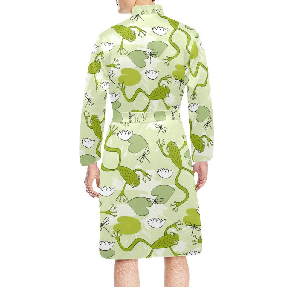 Cute frog dragonfly pattern Men's Long Sleeve Belted Night Robe