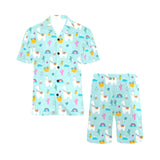 Llama alpaca cactus leaves pattern Men's V-Neck Short Pajama Set