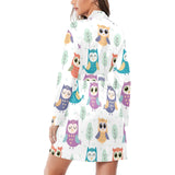 Cute owl pattern Women's Long Sleeve Belted Night Robe