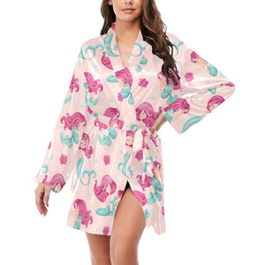 Cute little mermaid pattern Women's Long Sleeve Belted Night Robe
