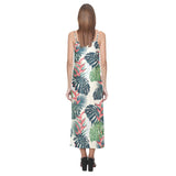 heliconia flowers, palm and monstera leaves V-Neck Open Fork Long Dress