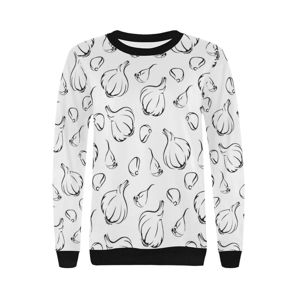 Garlic pattern black white Women's Crew Neck Sweatshirt