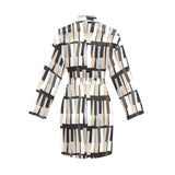 Piano Pattern Print Design 04 Women's Long Sleeve Belted Night Robe