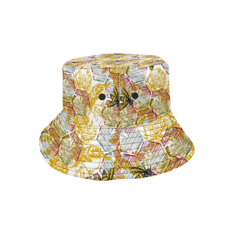 Cool Bee honeycomb leaves pattern Unisex Bucket Hat