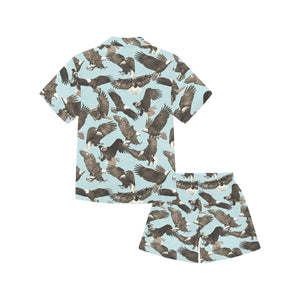 Eagle Pattern Print Design 01 Kids' Boys' Girls' V-Neck Short Pajama Set