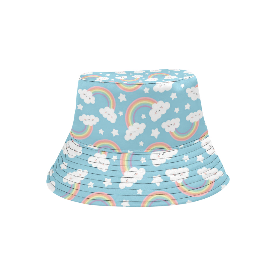 Cute rainbow clound star pattern blue background Unisex Bucket Hat