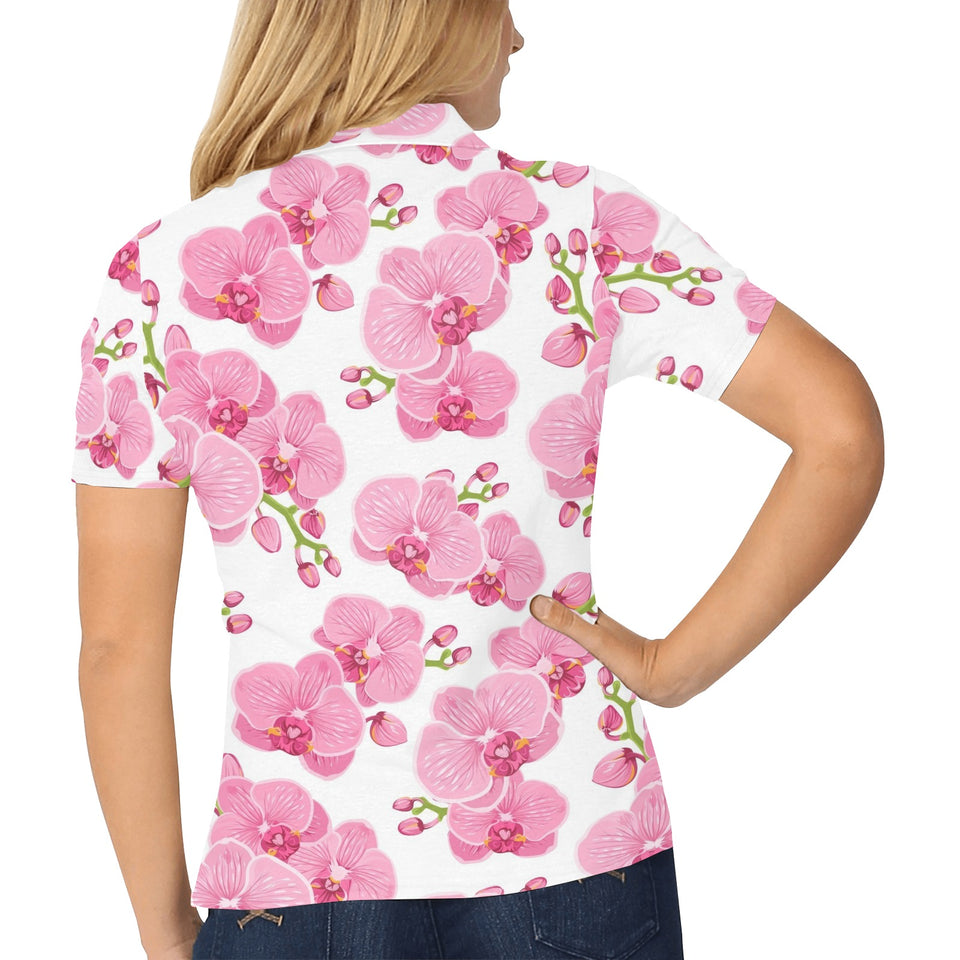pink purple orchid pattern background Women's All Over Print Polo Shirt