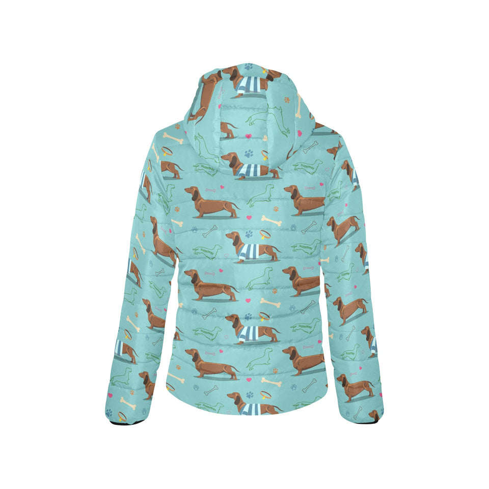 Dachshund decorative background Women's Padded Hooded Jacket