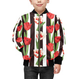 red and white tulips pattern Kids' Boys' Girls' Bomber Jacket
