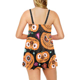 Pumpkin flowers spiderweb Halloween theme Chest Sexy Pleated Two Piece Swim Dress