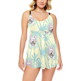 French bulldog hawaii blackground Chest Sexy Pleated Two Piece Swim Dress