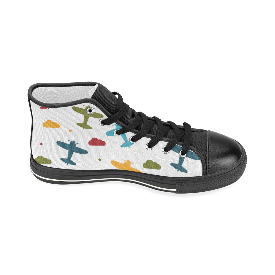 Airplane star cloud colorful Women's High Top Canvas Canvas Shoes Black