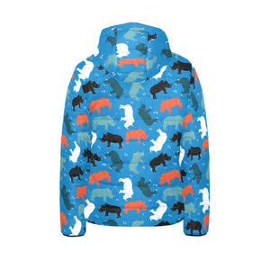 Colorful rhino pattern Kids' Boys' Girls' Padded Hooded Jacket