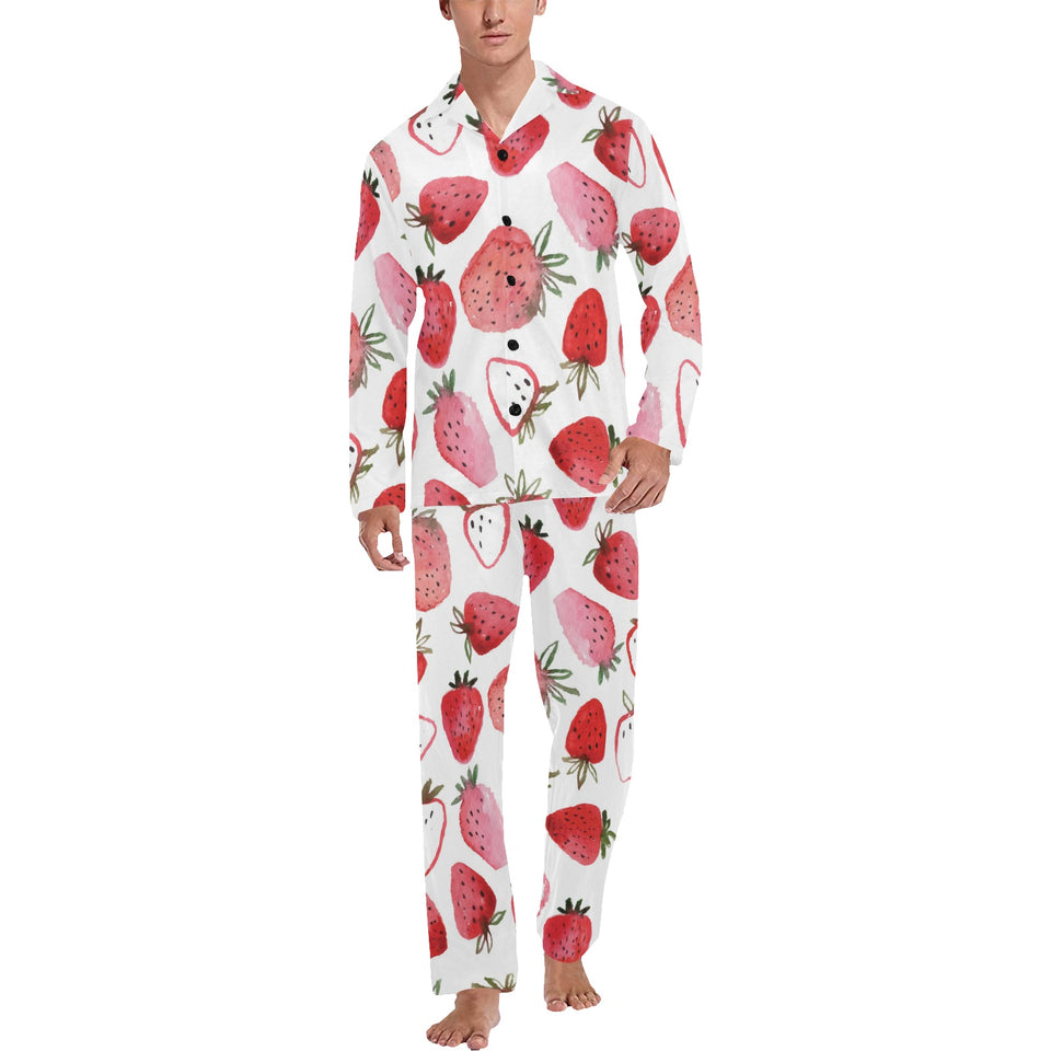 watercolor hand drawn beautiful strawberry pattern Men's Long Pajama Set