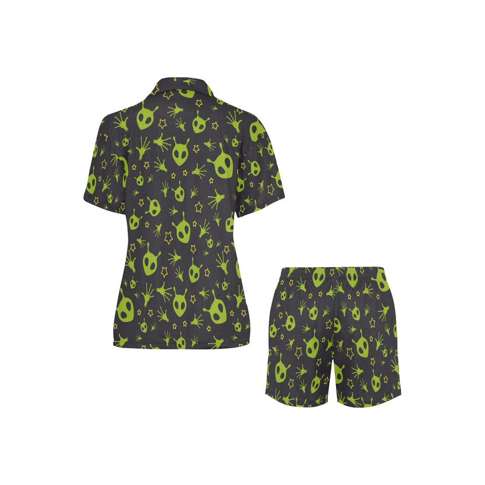 Alien Pattern Print Design 02 Women's V-Neck Short Pajama Set
