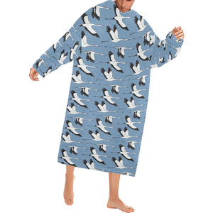 Seagull Pattern Print Design 04 Blanket Robe with Sleeves