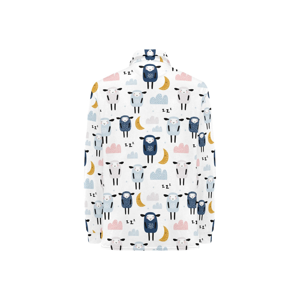 Cute sleeping sheep moon cloud pattern Women's Long Sleeve Polo Shirt