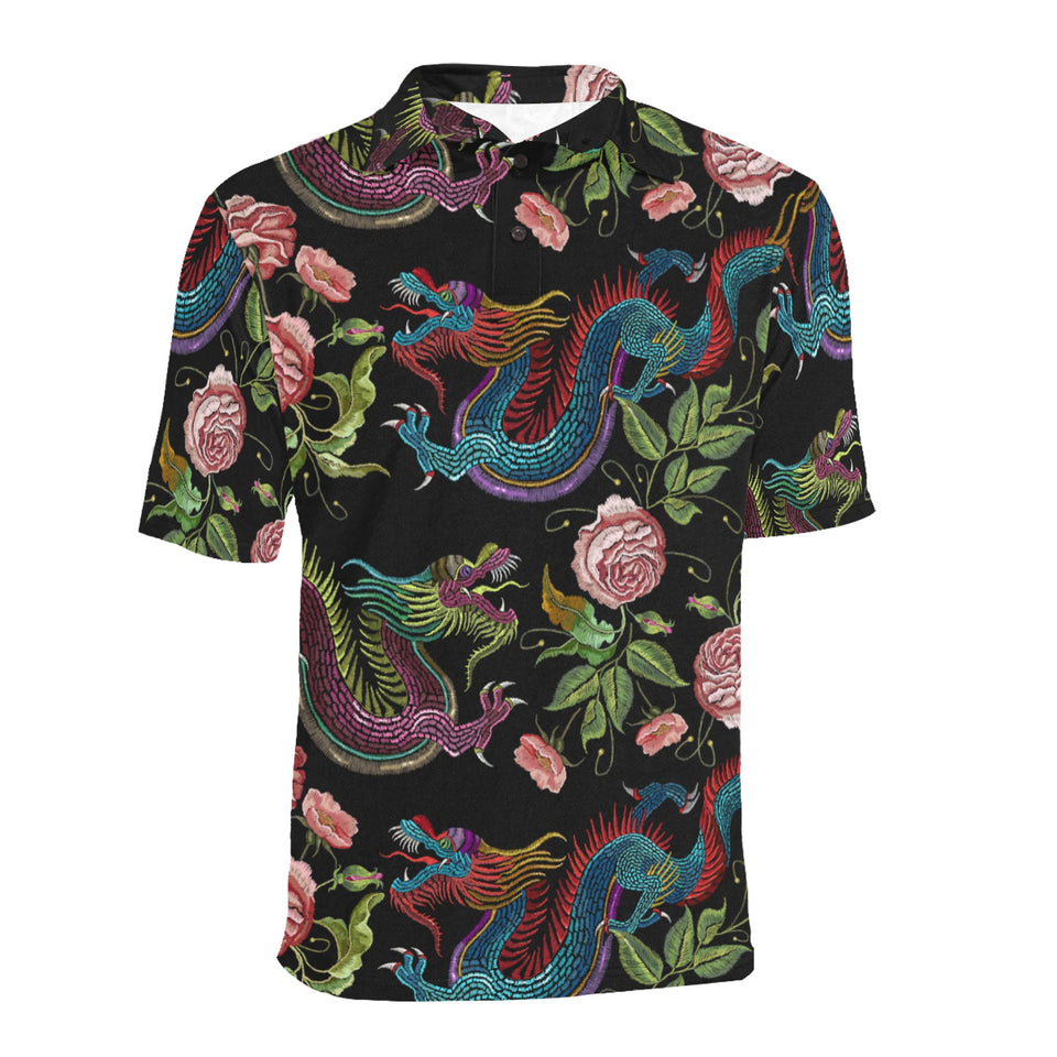 Dragons flower pattern Men's All Over Print Polo Shirt
