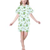 Durian pattern blue background Kids' Boys' Girls' V-Neck Short Pajama Set