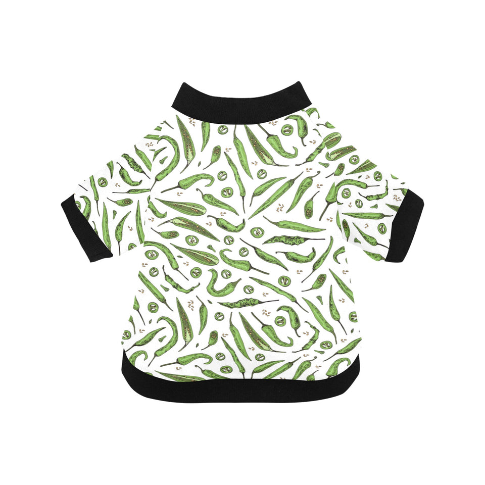 Hand drawn sketch style green Chili peppers patter All Over Print Pet Dog Round Neck Fuzzy Shirt