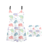 Hippopotamus Pattern Print Design 03 Chest Sexy Pleated Two Piece Swim Dress