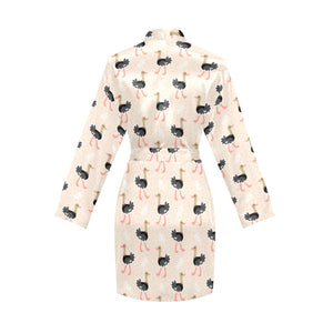 Ostrich Pattern Print Design 05 Women's Long Sleeve Belted Night Robe