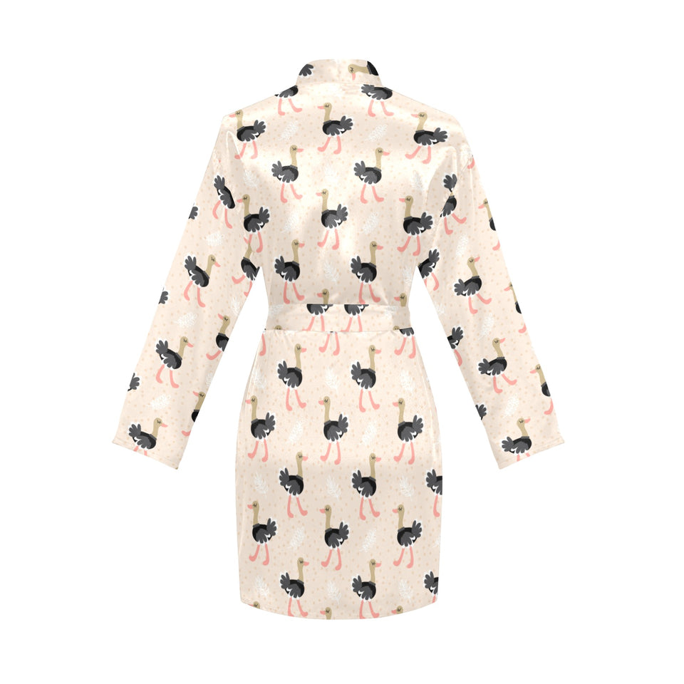 Ostrich Pattern Print Design 05 Women's Long Sleeve Belted Night Robe