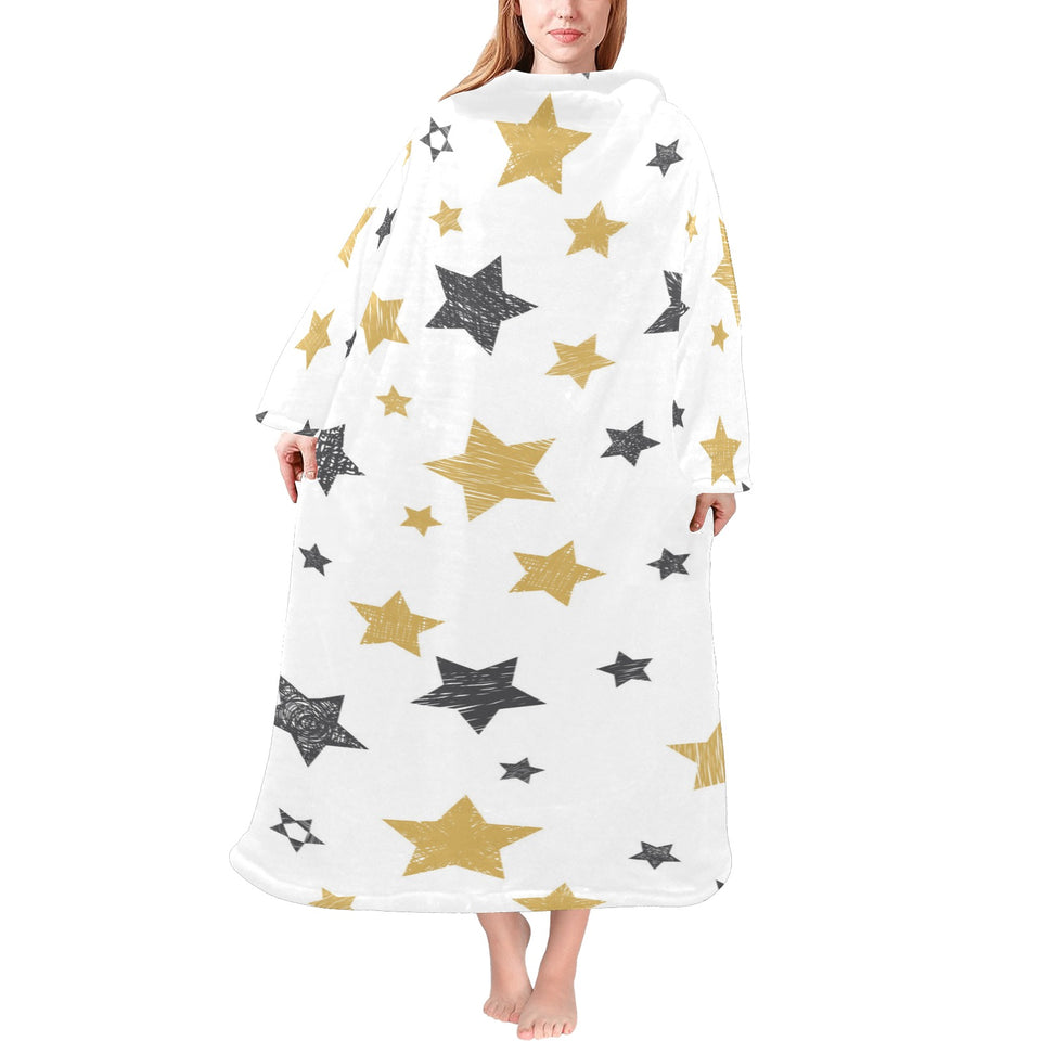 hand drawn gold black star pattern Blanket Robe with Sleeves