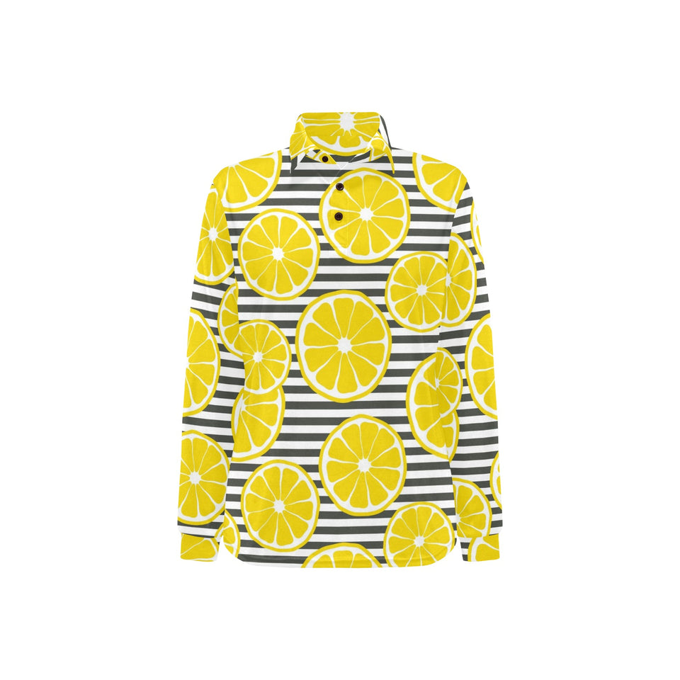 slice of lemon design pattern Women's Long Sleeve Polo Shirt
