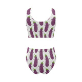 Eggplant Pattern Print Design 01 Chest Bowknot High Waisted Bikini Swimsuit