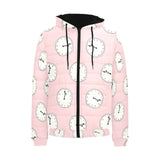 Clock pattern pink blackground Men's Padded Hooded Jacket