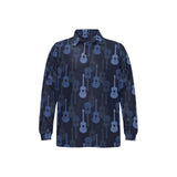 Blue Theme guitar pattern Men's Long Sleeve Polo Shirt