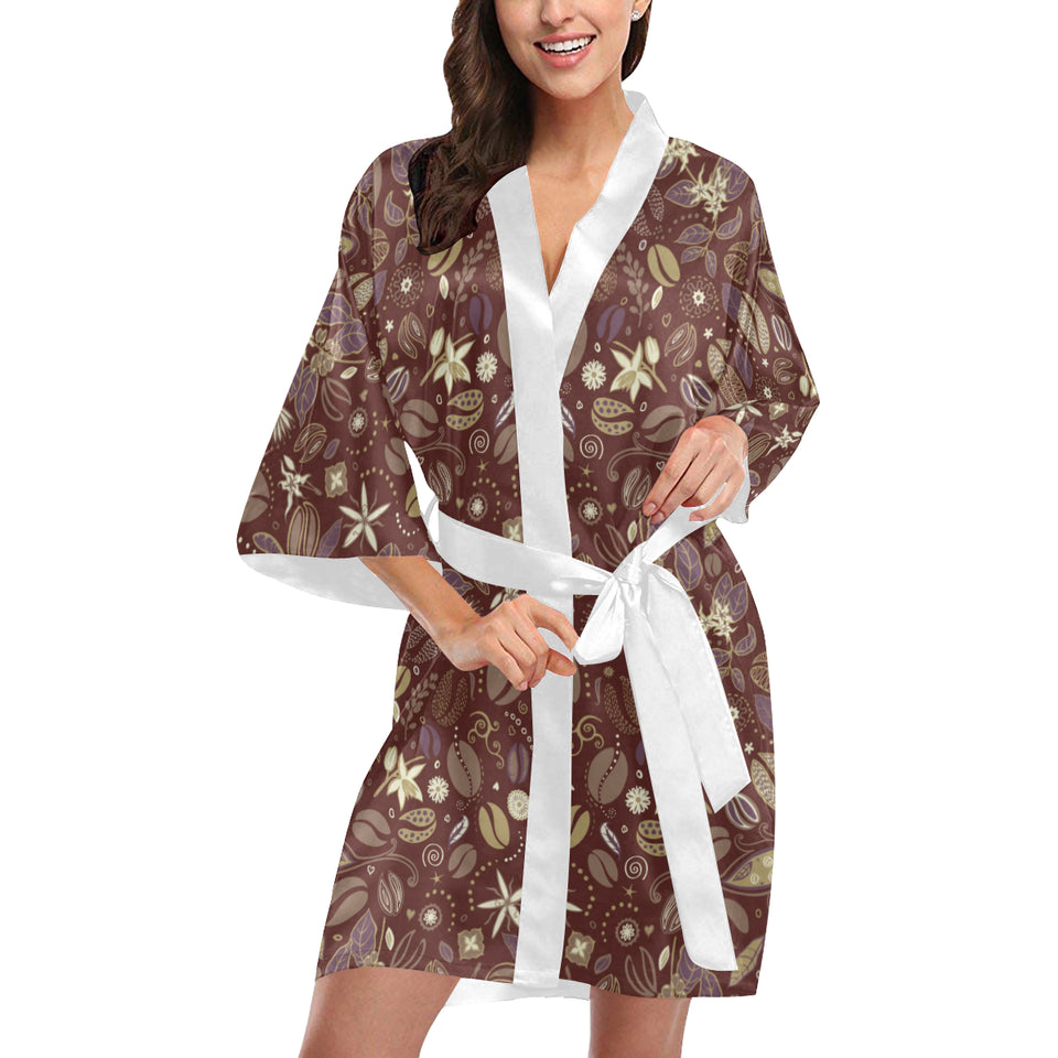 Coffee bean flower pattern Women's Short Kimono Robe
